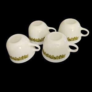 Pyrex Spring Blossom Green Coffee Cups Set of 4 Vintage Corelle Mugs
